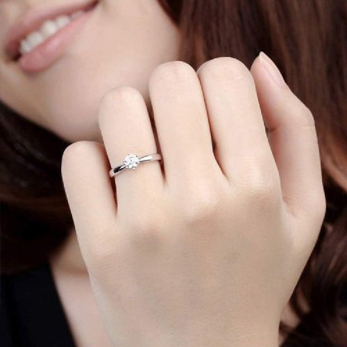  [아마존베스트]GerTong 1 PCS Luxury Womens Ring Elegant S925 Sterling Silver Round Zircon Crystal Sparkly Rings Anniversary Engagement Ring Jewelry Gifts for Women Lady Girls Size Size 6#