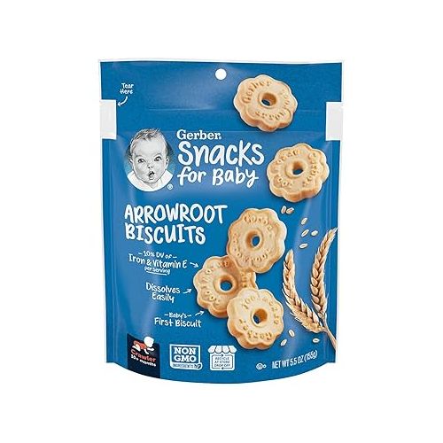  Gerber Snacks for Baby Arrowroot Biscuits, 5.5 Ounce Pouch (Pack of 4)