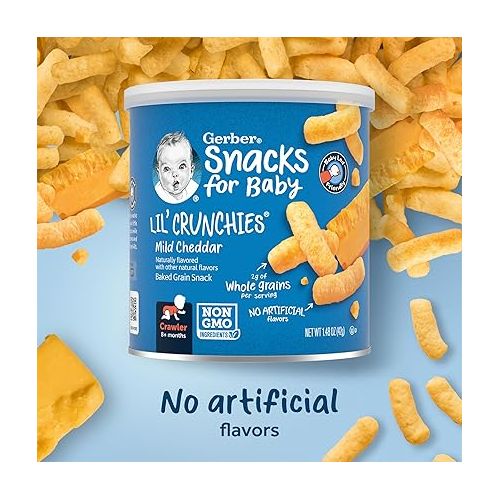  Gerber Snacks for Baby Lil Crunchies, Mild Cheddar, 1.48 Ounce (Pack of 6)
