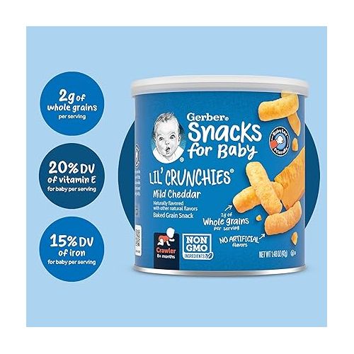  Gerber Snacks for Baby Lil Crunchies, Mild Cheddar, 1.48 Ounce (Pack of 6)