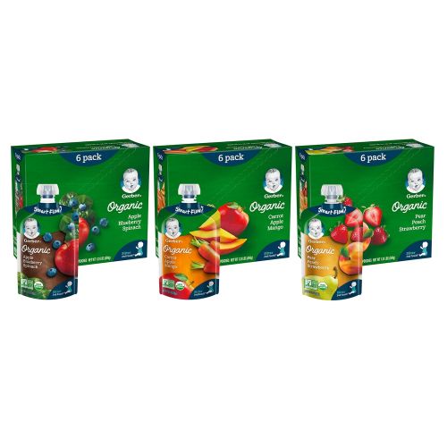  [아마존베스트]Gerber Organic 2nd Foods Baby Food, Fruit & Veggie Variety Pack, 3.5 Ounces Each, 18 Count