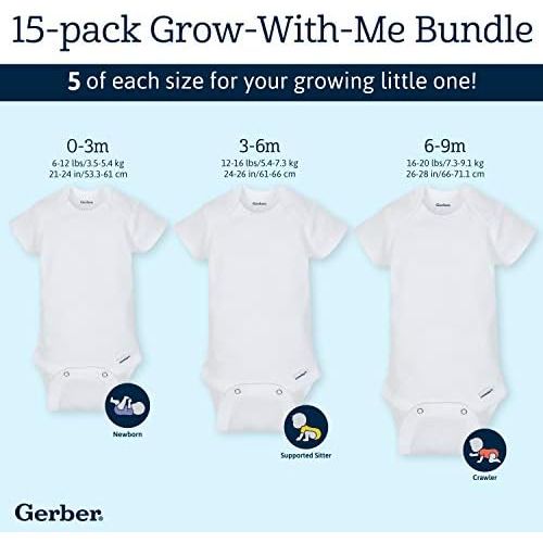  [아마존베스트]GERBER 5-pack or 15 Multi Size Organic Short Sleeve Onesies Bodysuits