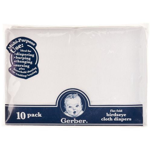  Gerber Birdseye Flatfold Cloth Diapers, White, 10 Count