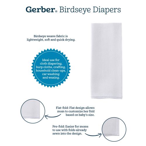  Gerber Birdseye Cloth Diapers, Flatfold, 20Count, White