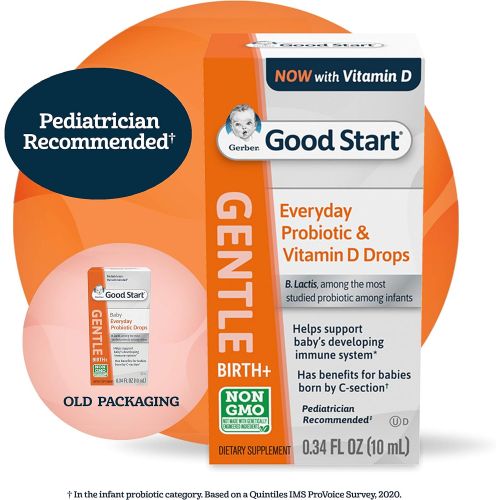  Gerber Good Start Gerber Gentle Baby Everyday Probiotic Drops for Newborn, Infants, Baby & Toddlers, Digestive Health & Immune System, Clinically proven, 0.34 Fl Oz