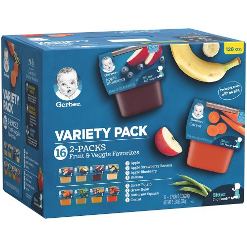  Gerber Purees 2nd Foods Veggie & Fruit Variety Pack, 8 Ounces, Box of 16 (packaging may vary)