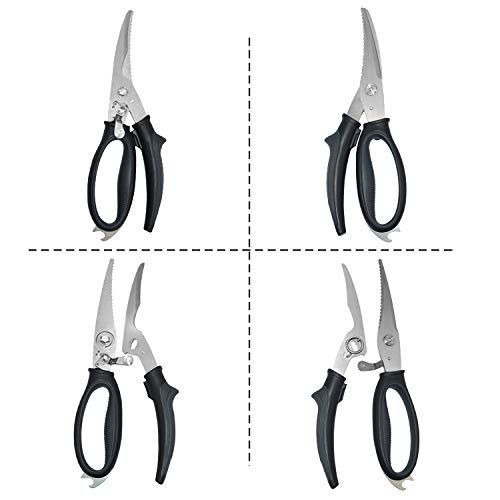  Gerior Spring Loaded Poultry Shears - Heavy Duty Kitchen Scissors for Cutting Chicken, Poultry, Game, Bone, Meat - Chopping Food, Herb - Stainless Steel - Multipurpose - Black