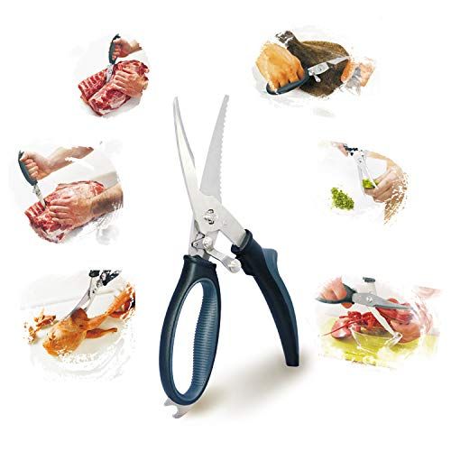  Gerior Spring Loaded Poultry Shears - Heavy Duty Kitchen Scissors for Cutting Chicken, Poultry, Game, Bone, Meat - Chopping Food, Herb - Stainless Steel - Multipurpose - Black