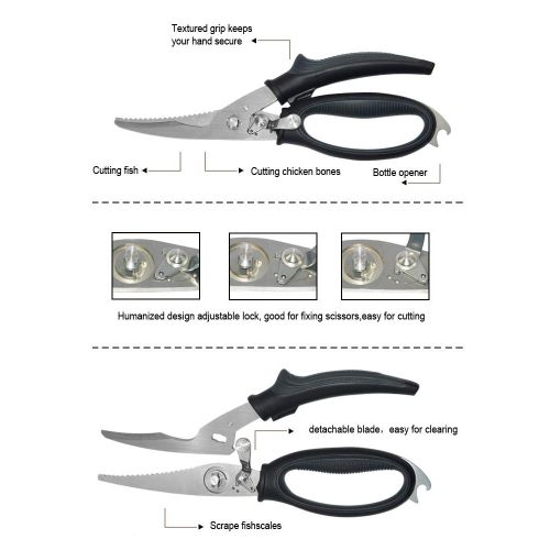  Gerior Spring Loaded Poultry Shears - Heavy Duty Kitchen Scissors for Cutting Chicken, Poultry, Game, Bone, Meat - Chopping Food, Herb - Stainless Steel - Multipurpose - Black