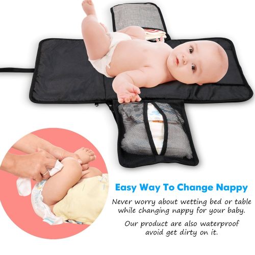  Gerleek Portable Diaper Changing Pad, Baby Changing Pad Waterproof and Foldable Baby Portable Changing Station Diaper with Pockets Lightweight Travel Home Diaper Changer Mat for In