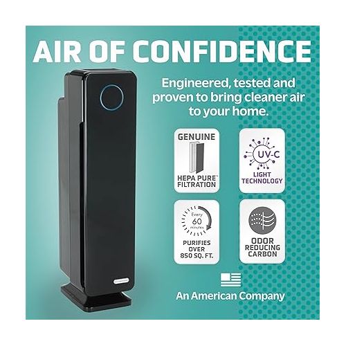  GermGuardian Air Purifier for Home, Large Rooms, H13 HEPA Filter, Removes Dust, Allergens, Smoke, Pollen, Odors, Mold, UV-C Light Helps Reduce Germs, 28 Inch, Black, AC5350B