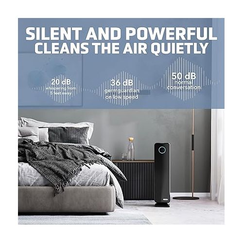  GermGuardian Air Purifier for Home, Large Rooms, H13 HEPA Filter, Removes Dust, Allergens, Smoke, Pollen, Odors, Mold, UV-C Light Helps Reduce Germs, 28 Inch, Black, AC5350B