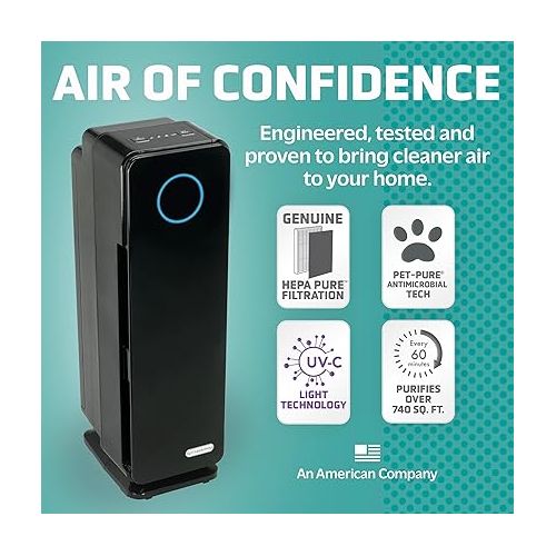  GermGuardian Air Purifier for Homes with Pets, H13 Pet HEPA Filter, Removes Pet Dander, Dust, Allergens, Smoke, Pollen, Odors, Mold, UV-C Light Helps Reduce Germs, 22 Inch, Black, AC4300BPTCA