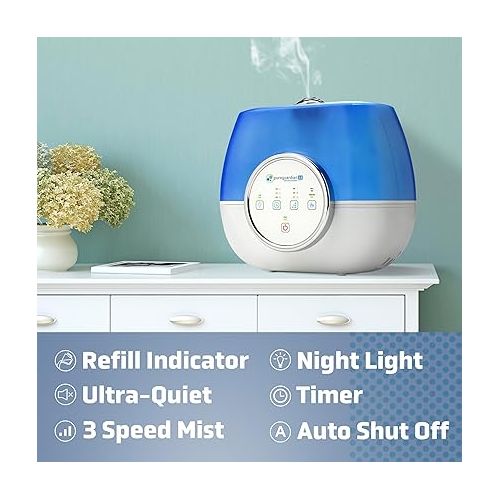  PureGuardian H4810AR Ultrasonic Warm and Cool Mist Humidifier for Bedrooms, Quiet, Filter-Free, 120 Hr, 2 Gal Treated Tank Surface Resists Mold, Pure Guardian Humidifier with Essential Oil Tray