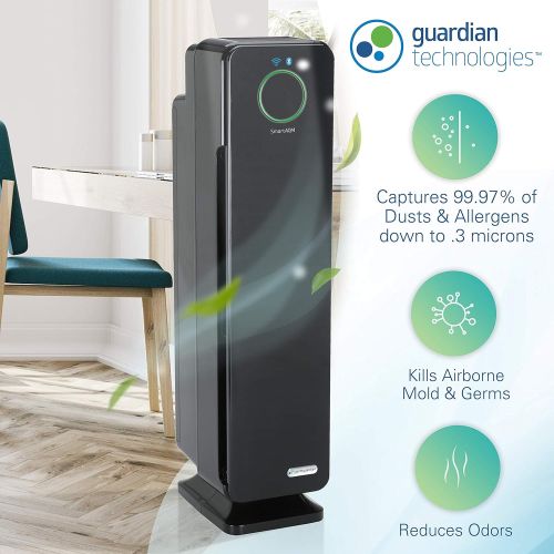  GermGuardian CDAP5500BCA WiFi Smart 4-in-1 Air Purifier, SmartAQM Air Quality Monitor, Compatible with Alexa, True HEPA Filter, UV-C Sanitizer, Allergen & Odor Reduction, 28-inch G