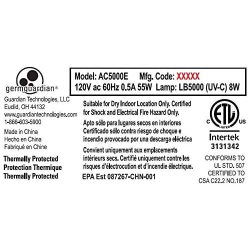  GermGuardian Guardian Technologies True HEPA Filter Air Purifier with UV Light Sanitizer, AC50002PK 1 Count