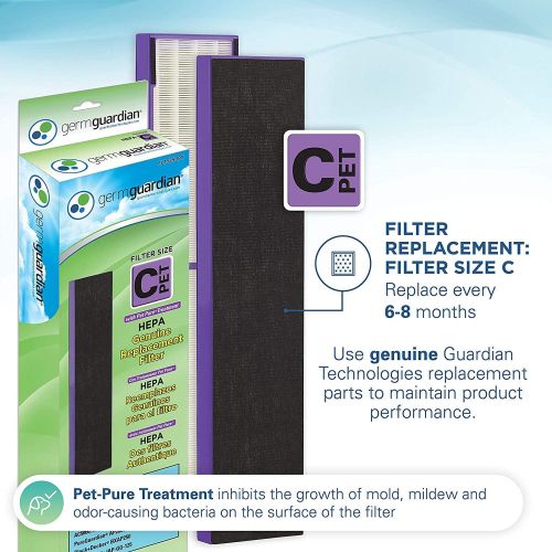  Germ Guardian AC5250PT 28” 3-in-1 True HEPA Filter Air Purifier for Home and Pets, Large Rooms, UV-C Sanitizer, Filters Allergies, Smoke, Dust, Dander, & Odors, 5-Yr Wty, GermGuard