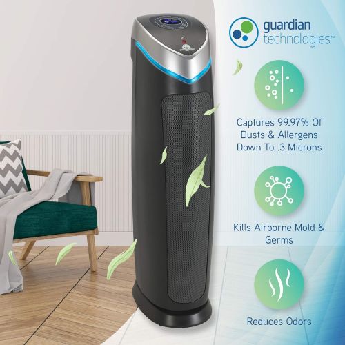  Germ Guardian AC5250PT 28” 3-in-1 True HEPA Filter Air Purifier for Home and Pets, Large Rooms, UV-C Sanitizer, Filters Allergies, Smoke, Dust, Dander, Odors, 5-Yr Wty, GermGuardia