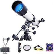 90mm Beginners Astronomical Telescope Children Space Astronomic Refractor Adults Travel Spotting Scope with Lightweight Steel Tripod White,A (B)
