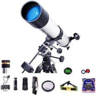 90mm Beginners Astronomical Telescope Children Space Astronomic Refractor Adults Travel Spotting Scope with Lightweight Steel Tripod White,A (D)
