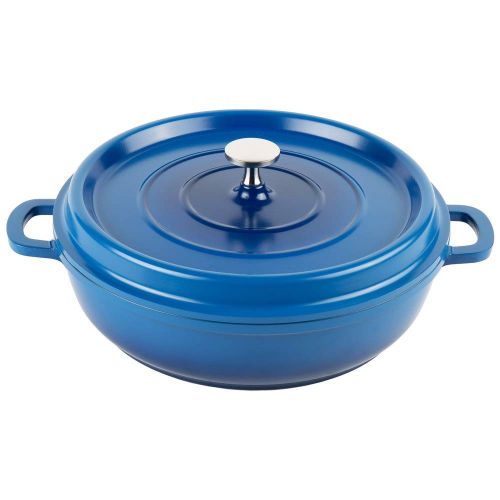 롯지 GET G.E.T. Enterprises Blue 3 Quart Round Braiser Pan, Cast Aluminum with Lid and Handles Heiss CA-005-CBBK