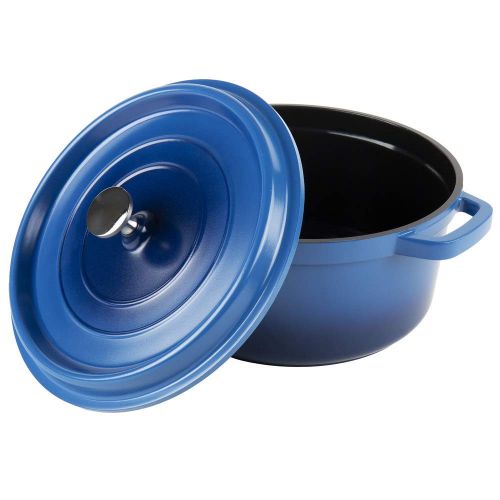 롯지 GET G.E.T. Enterprises Blue 3 Quart Round Braiser Pan, Cast Aluminum with Lid and Handles Heiss CA-005-CBBK