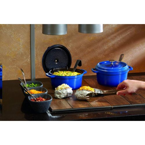 롯지 GET G.E.T. Enterprises Blue 3 Quart Round Braiser Pan, Cast Aluminum with Lid and Handles Heiss CA-005-CBBK