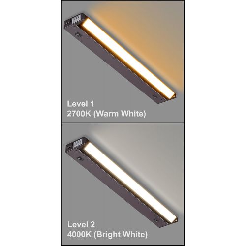  GetInLight Swivel 2-Color Level LED Under Cabinet Lighting Fixture, Dimmable, ETL Listed, Ultra Slim Design, Warm White 2700K, Bright White 4000K, Bronze Finished, 16-inch, IN-0109