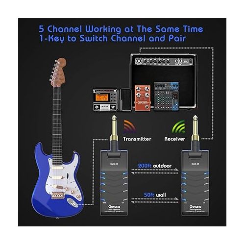  Wireless Guitar System 2.4GHz Guitar Transmitter Receiver With 5 Channels 1/4
