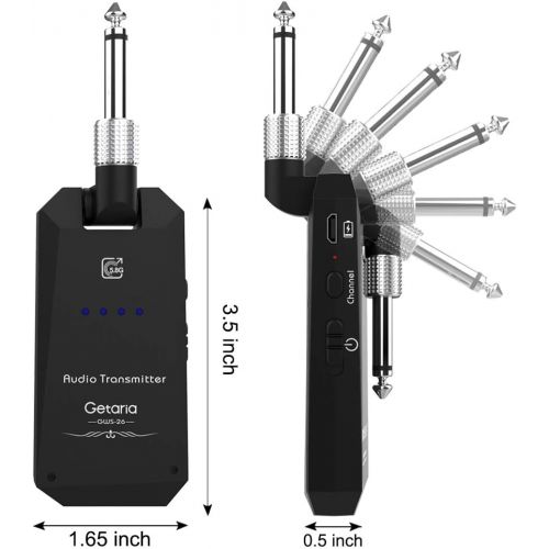  Getaria Wireless Guitar Transmitter Receiver Set 5.8GH Wireless Guitar System 4 Channels for Electric Guitar Bass (Silver/Black)