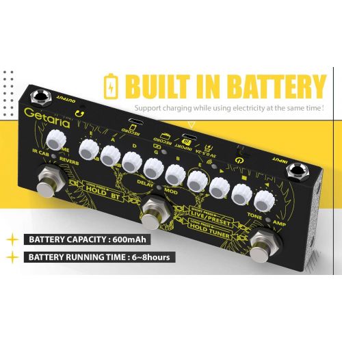  Getaria Multi Effects Pedal Guitar Pedals Effects Combined Delay Reverb Chorus Effect Pedal with IR Loading Multi Effects Guitar Pedal for Electric Bass Guitar
