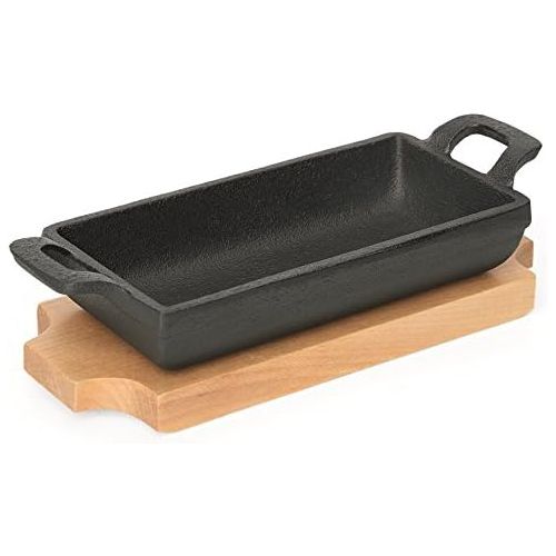  Getgastro Rechteckige Mini Servierpfanne aus Gusseisen - mit Holzuntersetzer, Griff mit Aufhangeoese / 15 x 7,7 x 3,2 oder 18 x 9,5 x 3 cm (A1 - 15,3 x 7,7 x 3,2 cm)