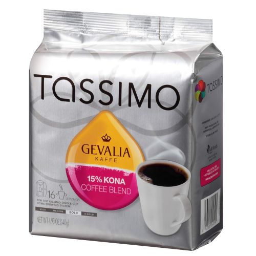  Tassimo Gevalia 15% Kona Blend Bold Dark Roast Coffee T-Discs for Tassimo Single Cup Home Brewing Systems (16 ct Pack)