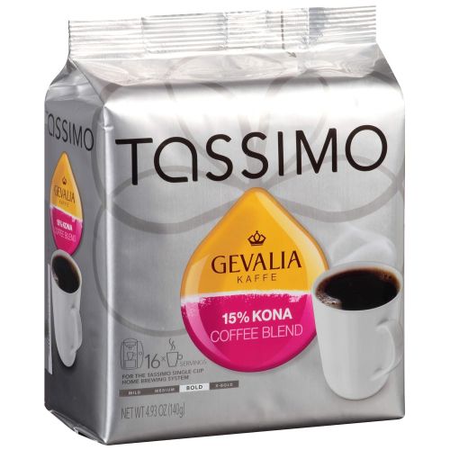  Tassimo Gevalia 15% Kona Blend Bold Dark Roast Coffee T-Discs for Tassimo Single Cup Home Brewing Systems (16 ct Pack)