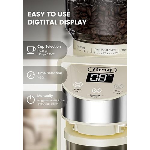  Gevi Electric Burr Coffee Grinder with 35 Grind Settings for Espresso, Drip, French Press - 120V