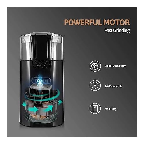  Gevi One-Touch Button Electric Coffee Grinder Coffee Bean Grinder for Coffee Espresso Latte Mochas, Noiseless Operation Coffee Serving Sets
