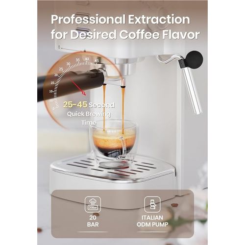  Gevi Espresso Machine 20 Bar High Pressure,Compact Espresso Machines with Milk Frother Steam Wand,Cappuccino & Latte Maker with Volume Control for Home,Espresso Maker，Gift for Coffee Lover