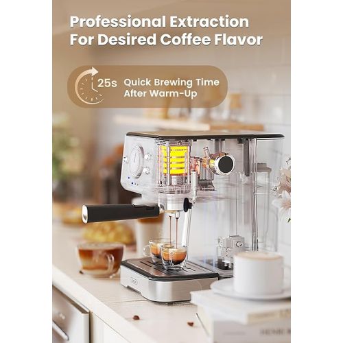  Gevi Espresso Machine High Pressure,Compact Espresso Coffee Machines with Milk Frother Steam Wand,Professional Coffee,Cappuccino,Latte Maker for Home,Espresso Maker, Gift for Coffee Lover, Dad or Mom