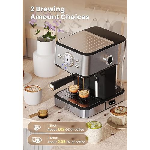  Gevi Espresso Machine High Pressure,Compact Espresso Coffee Machines with Milk Frother Steam Wand,Professional Coffee,Cappuccino,Latte Maker for Home,Espresso Maker, Gift for Coffee Lover, Dad or Mom