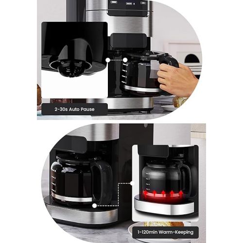  Gevi 10-Cup Coffee Maker with Grinder, Programmable Grind & Brew, 1.5L Water Reservoir, Keep Warm Plate Coffee Machine and Burr Grinder Combo