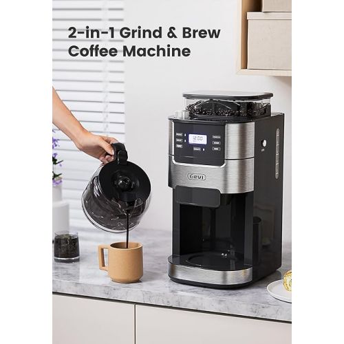  Gevi 10-Cup Coffee Maker with Grinder, Programmable Grind & Brew, 1.5L Water Reservoir, Keep Warm Plate Coffee Machine and Burr Grinder Combo