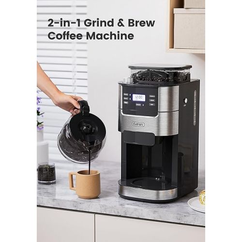  Gevi 10-Cup Coffee Maker with Built-in Grinder, Programmable Grind & Brew, 1.5L Water Reservoir, Keep Warm Plate Coffee Machine and Burr Grinder Combo