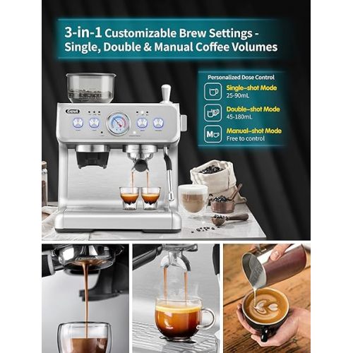  Gevi Espresso Machine 20 Bar With Grinder & Steam Wand - All in One Espresso Maker & Espresso Machine with Grinder for Home