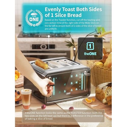  Gevi Toaster 4 Slice,Led Display Touchscreen Bagel Toaster with Dual Control Panels of Bagel/Reheat/Defrost/Cancel/Toasting One Slice/Longer Function,6 Shade Setting