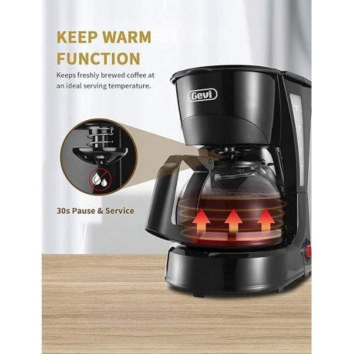  Gevi 4 Cups Small Coffee Maker, Compact Coffee Machine with Reusable Filter, Warming Plate and Coffee Pot for Home and Office