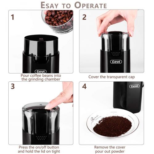  Coffee Grinder Electric,Gevi Stainless Steel Blade Grinder for Coffee Espresso Latte Mochas, Noiseless Operation, Evently Grinding for Coffee Beans Spice Nut Seed Grains