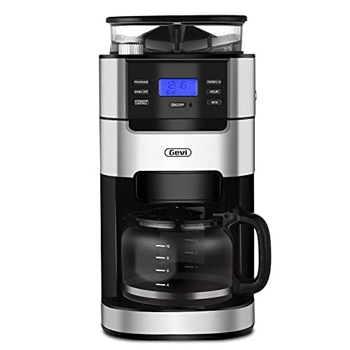  Gevi 10-Cup Drip Coffee Maker, Brew Automatic Coffee Machine with Built-In Burr Coffee Grinder, Programmable Timer Mode and Keep Warm Plate, 1.5L Large Capacity Water Tank, Removable Fi