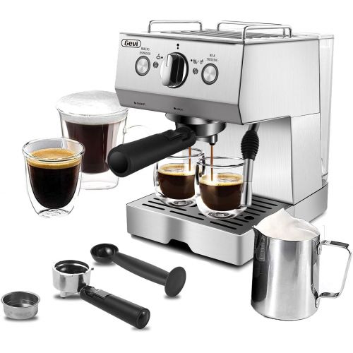  Gevi Espresso Machine 15 Bar Espresso Coffee Maker with Milk Frother Wand for Cappuccino, Latte, Mocha, Machiato, for Home Barista, 1.5L Water Tank, Classial, Sliver, 1050W