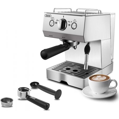  Gevi Espresso Machine 15 Bar Coffee Maker Espresso with Milk Frother Wand for Cappuccino, Latte, Mocha, Machiato, for Home Barista, NTC Temperature Control, 1.5L Water Tank, Silver