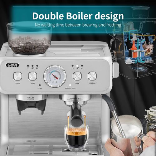  Gevi Espresso Machine & Coffee Maker - 20Bar Semi Automatic Espresso Machine With Grinder & Steam Wand ? All in One Espresso Maker & Latte Machine for Home PID Active Temperature C